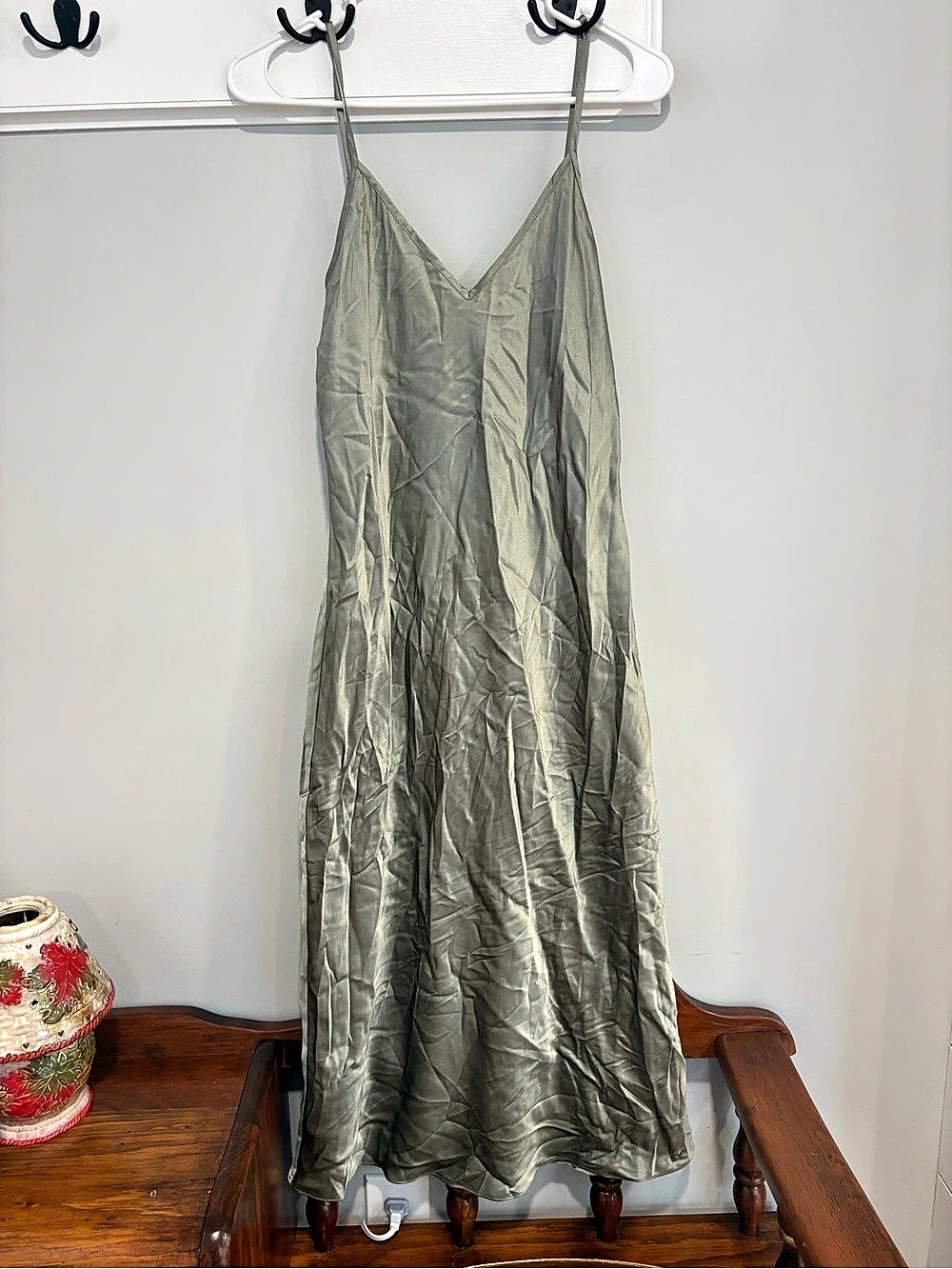 Quince 100% Washable Silk Slip Dress Sage Green Midi Slip Dress Size Medium